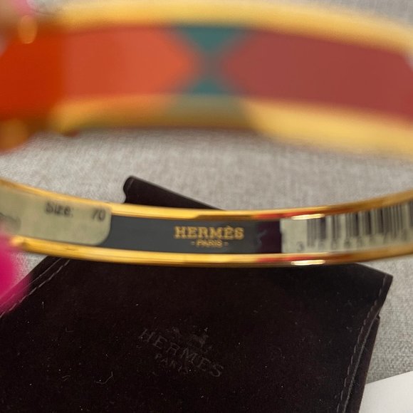 NWT Auc Hermès Enamel 24K Plated Narrow Bangle Bracelet - Picture 8 of 10